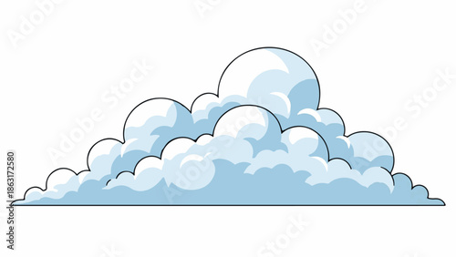 Stylized light blue and white cartoon cloud formation with a thick black outline, isolated on white