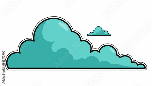 Two cartoon-style teal clouds, one large and one small, on a white background