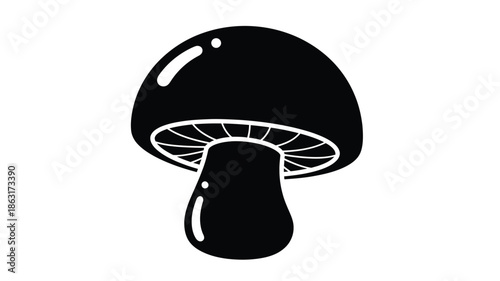 A striking black and white illustration of a mushroom silhouette