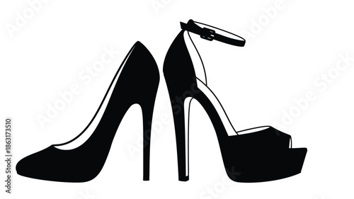 Elegant high heel shoes in a striking black and white silhouette
