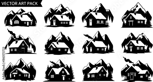 Mountain Peaks Silhouette Vector Set Collection