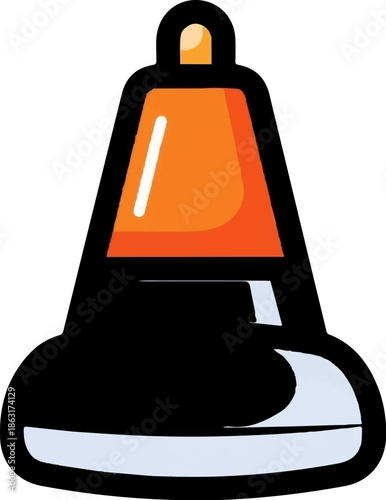 Stylized depiction of a floating navigational buoy with orange and black sections