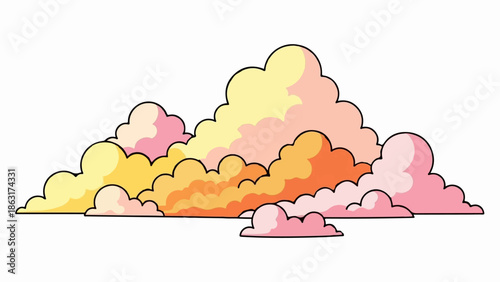 Stylized, colorful clouds in pastel hues of yellow, orange, pink, and light purple