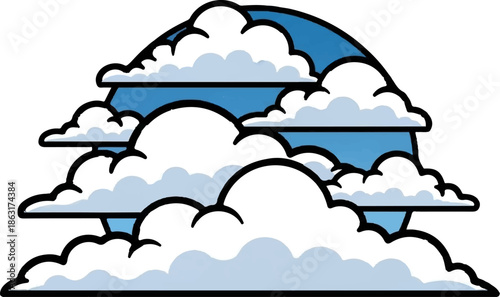 Stylized clouds against a blue sky with bold black outlines and light blue shading