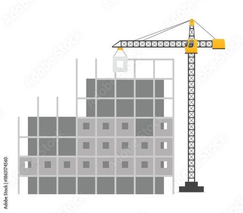 Construction crane building a high-rise structure skyscraper