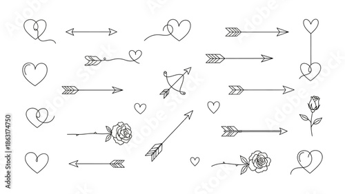 Love's Arrows and Hearts: An elegant artistic collection of hearts and arrows, symbolizing affection and romance. It is perfect to use it on your any projects about love and romance.