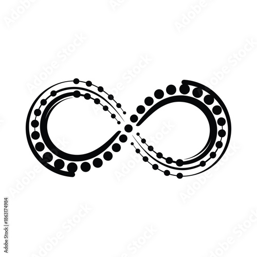 Stylized infinity symbol design with dotted lines and bold black outlines
