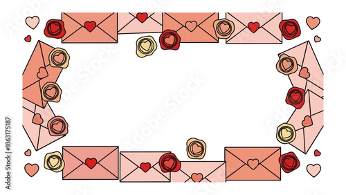 Romantic Envelope Border: A delicately designed border showcasing charming envelopes adorned with hearts and roses, a visual celebration of romance and affection.