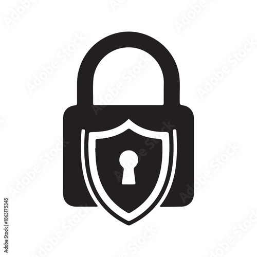Secure shield with protected lock icon