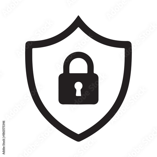 Secure shield with protected lock icon