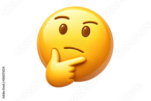Thinking yellow emoji face pondering, expressing doubt, curiosity, skepticism, or deep thought, transparent background