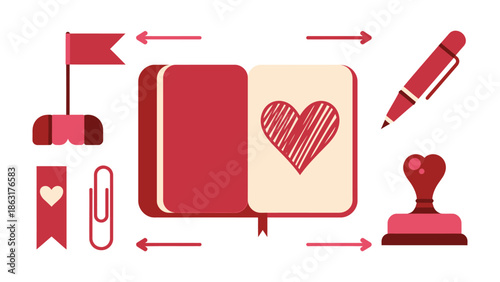 Love Letter: A visual representation of a love letter, encompassing the essence of sentiment and affection through the symbolism of pen, paper, and heart.