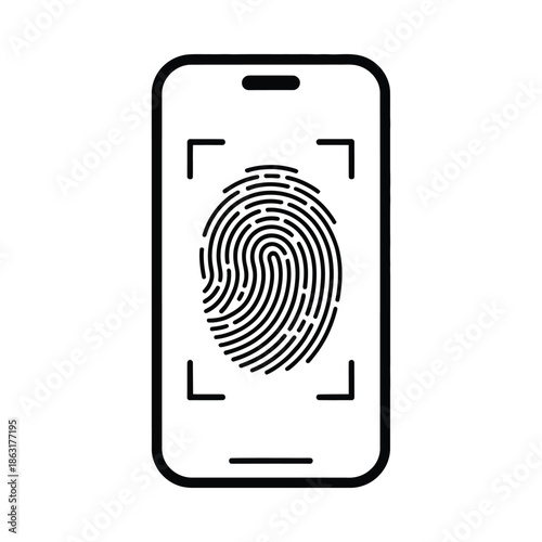 Smartphone screen displaying a fingerprint scan within a square frame