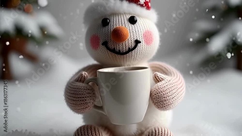 snowman with a cup of tea dancing in winter season and gifting time, クリスマスシーズンにお茶を飲みながら踊る雪漫画
