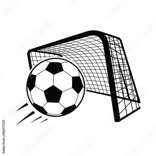 A soccer ball near a goalpost depicting sport and competition