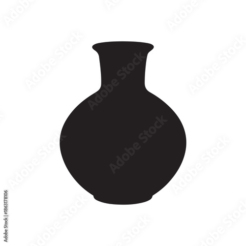 Handcrafted traditional clay pot silhouette vector flat illustration