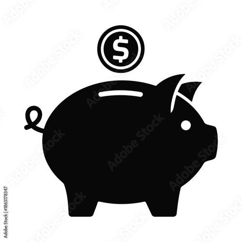 A black silhouette of a piggy bank with a dollar sign above it