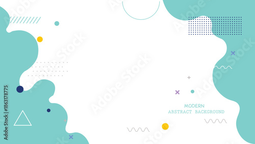 Modern abstract background with teal shapes and colorful geometric patterns on white with design and art and creative and template and digital