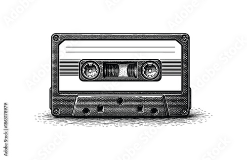 Vintage Engraving of Retro Cassette Tape