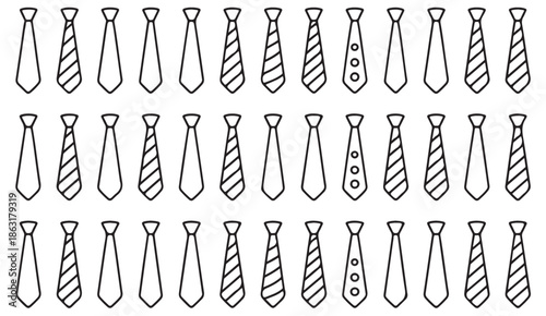 Necktie outline icons set with classic and modern patterns