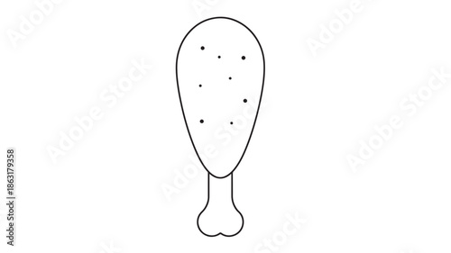 Minimalist line drawing of a chicken drumstick with bone, dotted texture on meat, black outline on white background, flat vector illustration