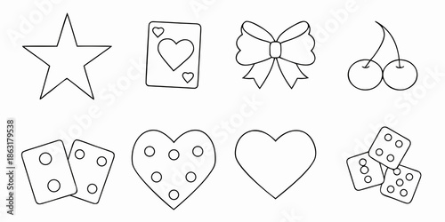 Simple line drawings of various shapes and objects in black and white