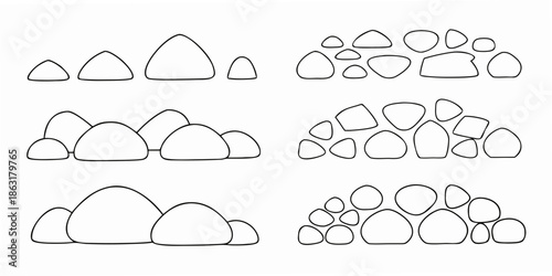 Simple black and white illustration showing various arrangements of abstract shapes