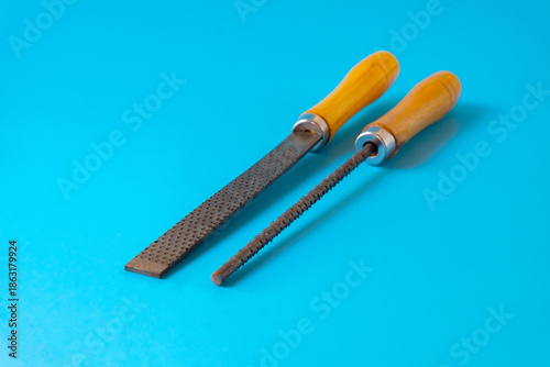 Cuadro en lienzo wood file tool for a carpenter craftsman who smoothes a piece of wood with a rasp