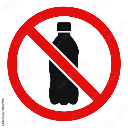No plastic bottle symbol on white background prohibition sign