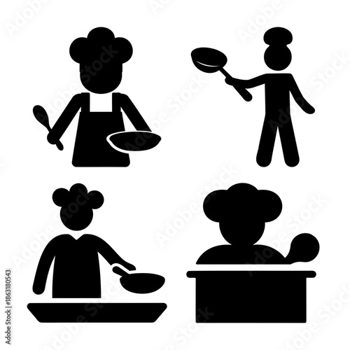 Collection of chef and cooking icons representing various culinary activities
