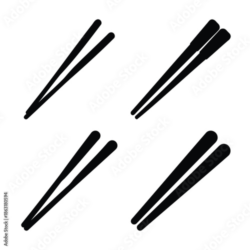 Simple black silhouette illustration of multiple chopstick pairs arranged on a white background
