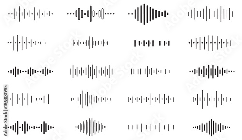 Digital audio waveform icons collection for music and sound visualization