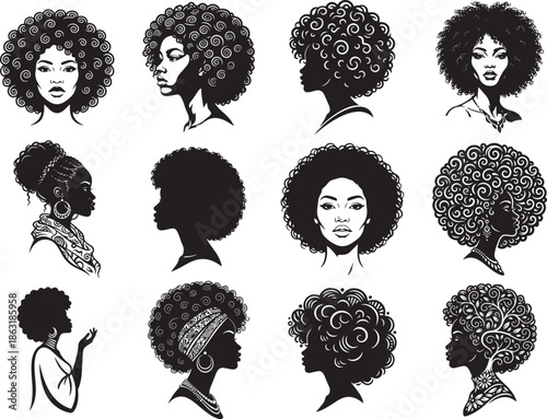 Afro Woman Silhouette on White Background