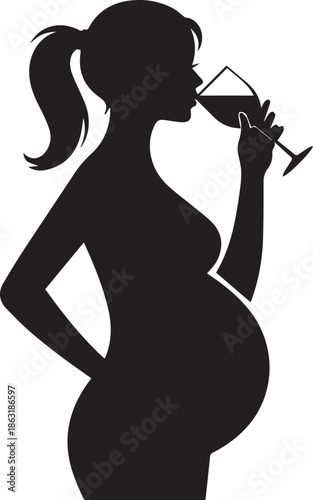 Pregnant Woman Drinking Wine Silhouette