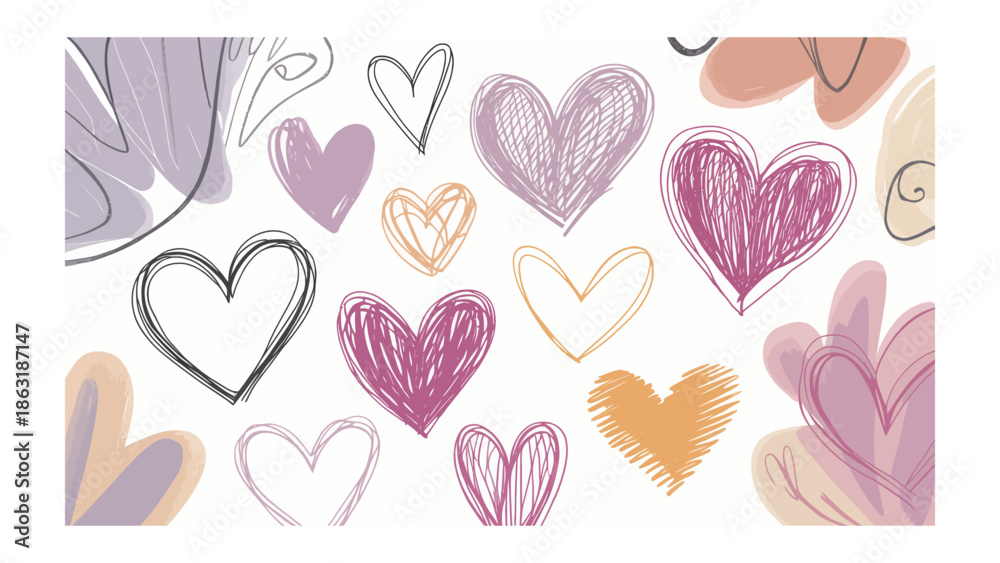 Φωτογραφία Love's Embrace: An artistic tableau of hearts, rendered in a variety of styles and colors, celebrates the many facets of love and affection