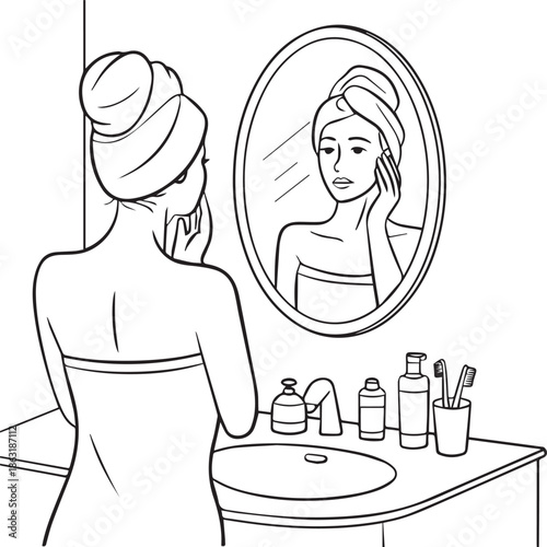 Womans Morning Skincare Routine at Vanity