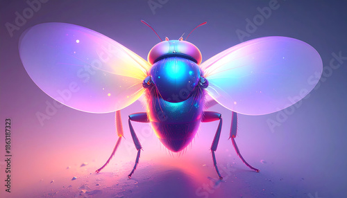 The Central Subject- A bee-like insect is the focal point, rendered with glowing