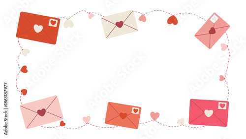 Envelopes of affection: Adorned with hearts, a collection of letters evokes the warmth of sentiments, capturing a romantic notion through its frame.