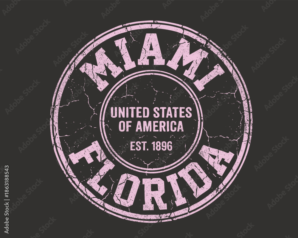 Obraz premium Miami Florida city of united states of america. vintage crack effects college print design. college t-shirt design. sweatshirt artwork.