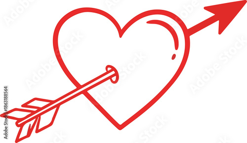 Red heart with vector an arrow in it doodle design.eps