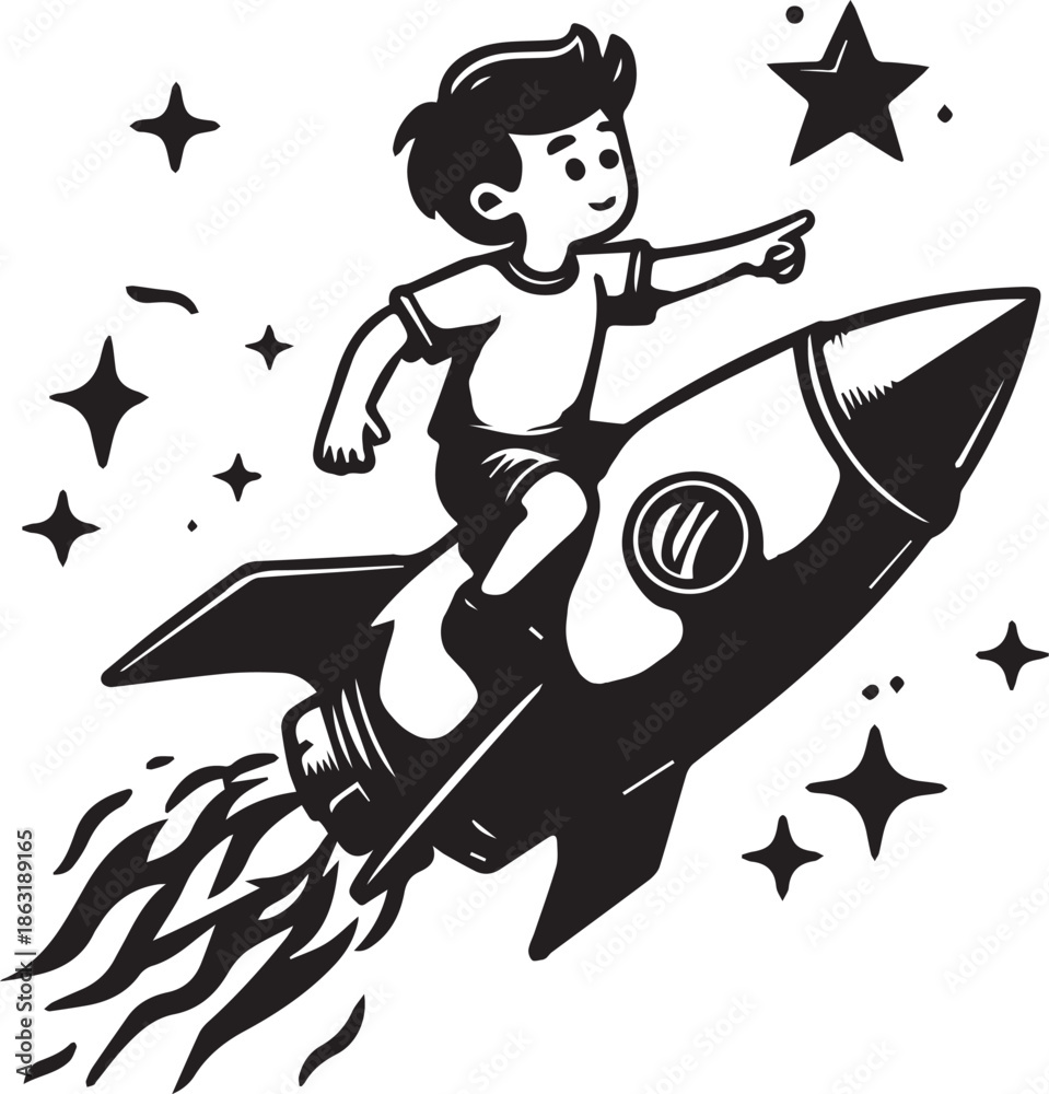 Φωτογραφία Cartoon vector illustration of a girl fairy with a magic wand and stars surfing