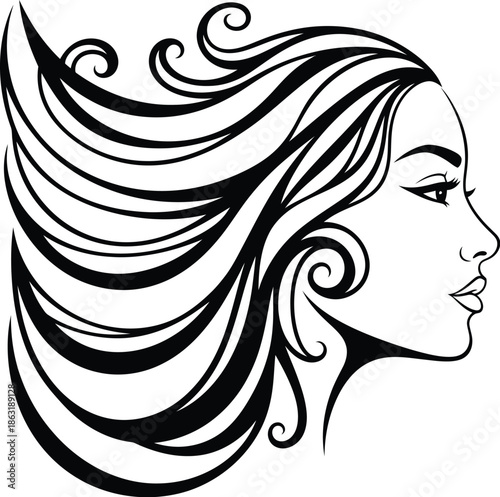 Silhouette of a woman with flowing hair