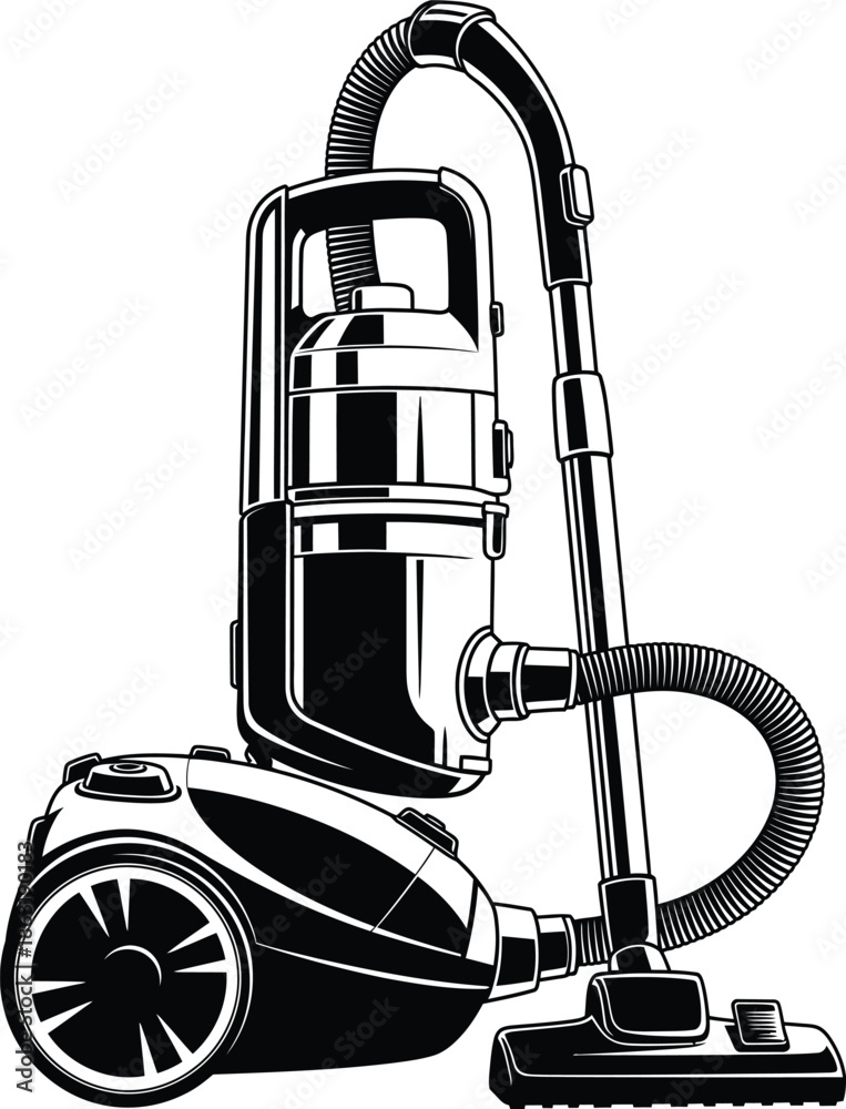 Fototapeta premium Black vacuum cleaner vector black and white on white background 