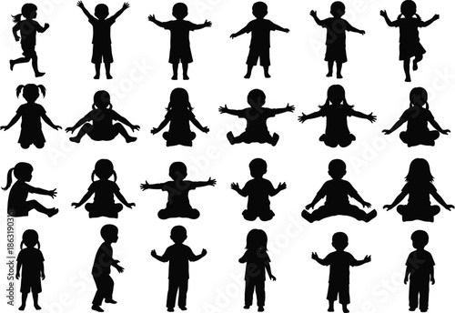 Children silhouettes Editable vector 