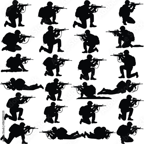 Soldiers in various combat positions
