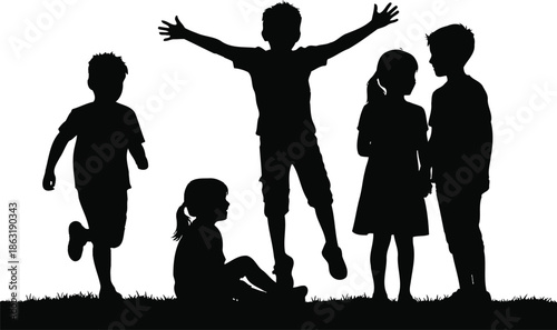 Children silhouettes Editable vector 