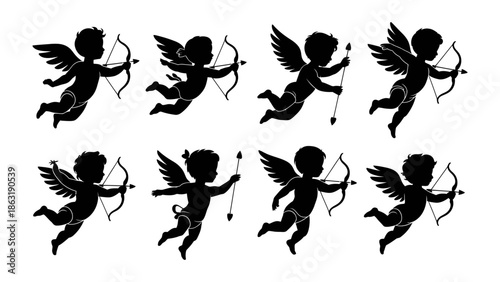 Divine Arrows of Love: Silhouette silhouettes of cherubs, each with bow and arrow poised, ready to spread love and affection, a perfect emblem for romance.