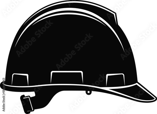 construction helmet silhouette, construction helmet Vector illustration, A hard hat safety helmet illustrated in a solid black silhouette, Safety Helmet silhouette in black on a white background 