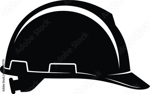 construction helmet silhouette, construction helmet Vector illustration, A hard hat safety helmet illustrated in a solid black silhouette, Safety Helmet silhouette in black on a white background 