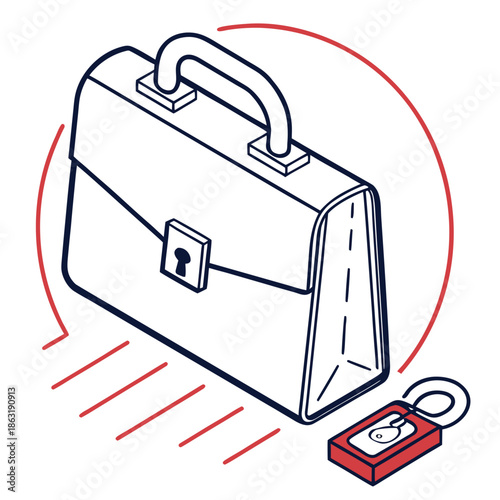 Classic Leather Briefcase Icon with Magnetic Lock for Office Professionals and Executives, Flat Vector